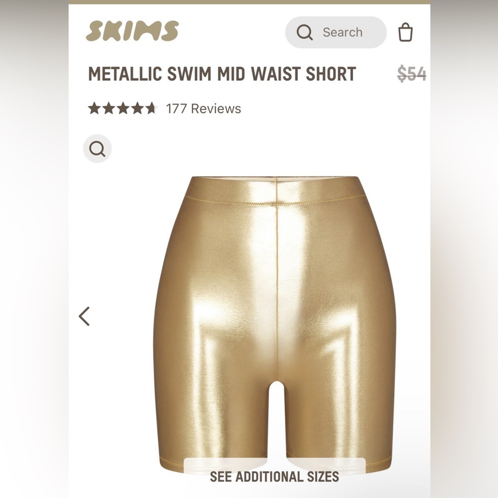 NWT- METALLIC SWIM MID WAIST‎ SHORT- Gold- size small